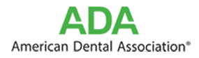 The image displays a logo with the acronym  ADA  in white text against a green background, followed by the words  American Dental Association  in smaller font below it.